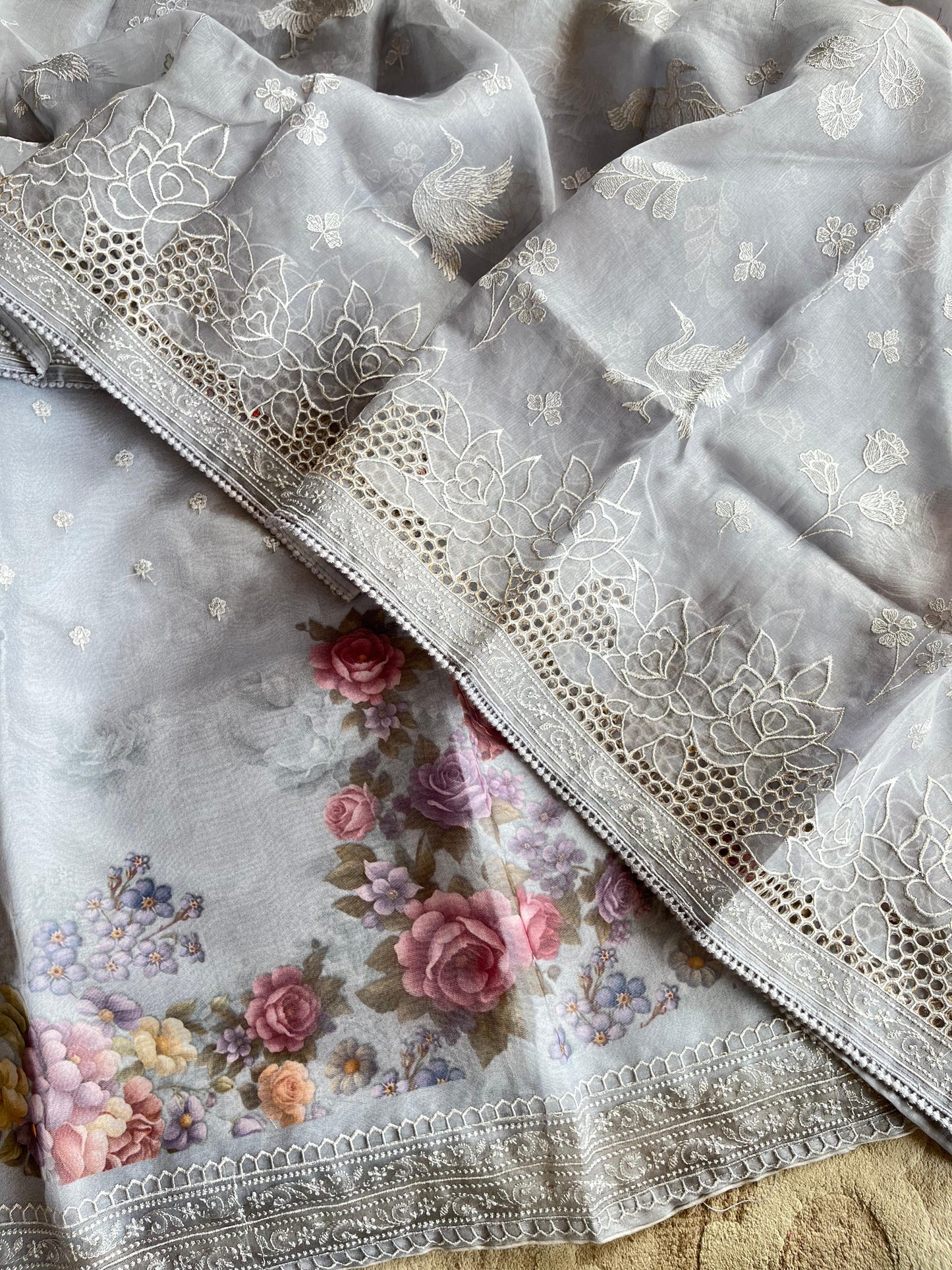 2410 PURE PRINTED ORGANZA UNSTITCHED SUIT