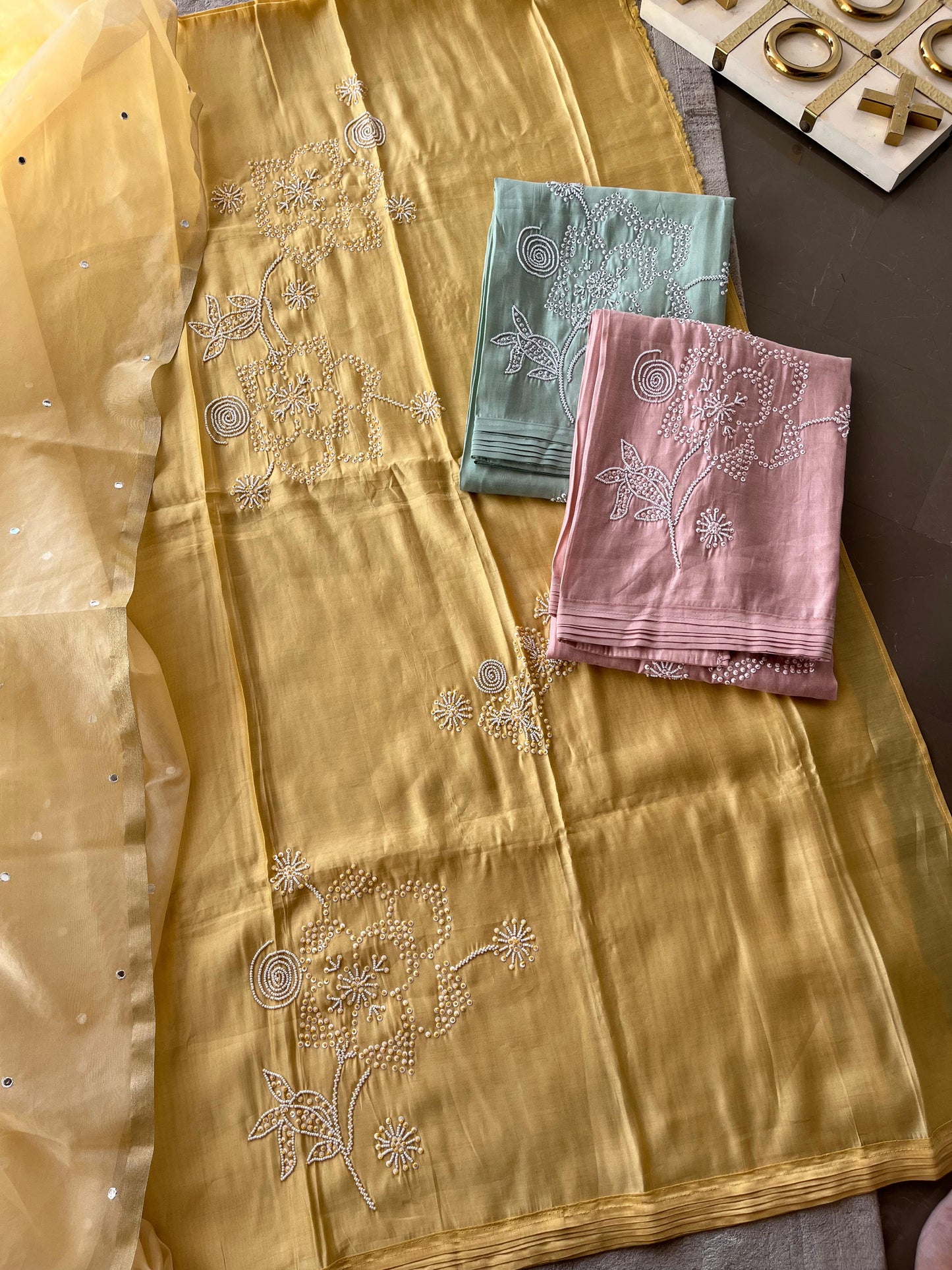 K-2371 Unstitched suit with Hand Pearl Work